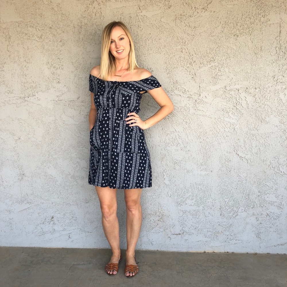 Bandanna print off the shoulder dress